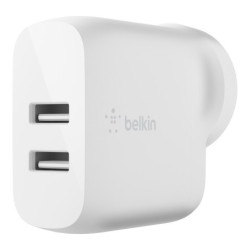 Belkin BoostCharge Dual USB-A Wall Charger 24W - White (WCB002auWH), 2xUSB-A (12W), Safe & Efficient, Apple, CEW $2500, 2 Yea