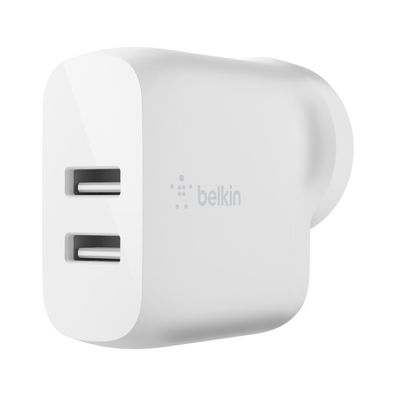 Belkin BoostCharge Dual USB-A Wall Charger 24W - White (WCB002auWH), 2xUSB-A (12W), Safe & Efficient, Apple, CEW $2500, 2 Yea