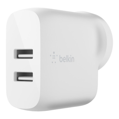 Belkin BoostCharge Dual USB-A Wall Charger 24W - White (WCB002auWH), 2xUSB-A (12W), Safe & Efficient, Apple, CEW $2500, 2 Yea