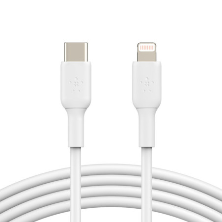 Belkin BoostCharge Lightning to USB-C Cable (1M) - White (CAA003bt1MWH), 3A/18W,480Mbps,25K  Bends, Apple iPhone/iPad, MFi-Ce