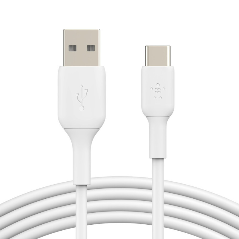 Belkin BoostCharge USB-C to USB-A Cable (1M) - White (CAB001bt1MWH), 3A/15W, 480Mbps, 25K  Bends, Apple, Samsung, USB-IF Cert