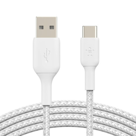 Belkin BoostCharge Braided USB-C to USB-A Cable (1M) - White (CAB002bt1MWH), 3A/15W, 480Mbps, 30K  Bends, Apple, USB-IF Certi