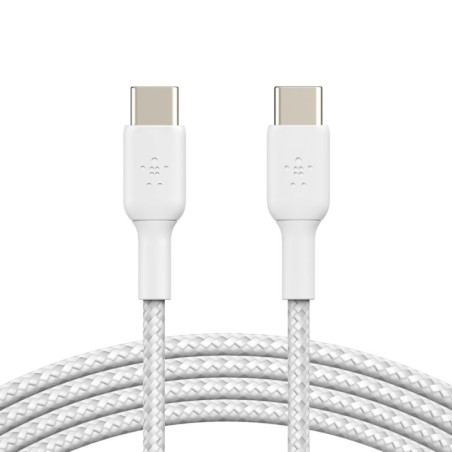 Belkin BoostCharge Braided USB-C to USB-C Cable (1M) - White (CAB004bt1MWH), 3A/60W, 480Mbps, 30K  Bends, Apple, USB-IF Certi