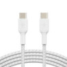 Belkin BoostCharge Braided USB-C to USB-C Cable (1M) - White (CAB004bt1MWH), 3A/60W, 480Mbps, 30K  Bends, Apple, USB-IF Certi