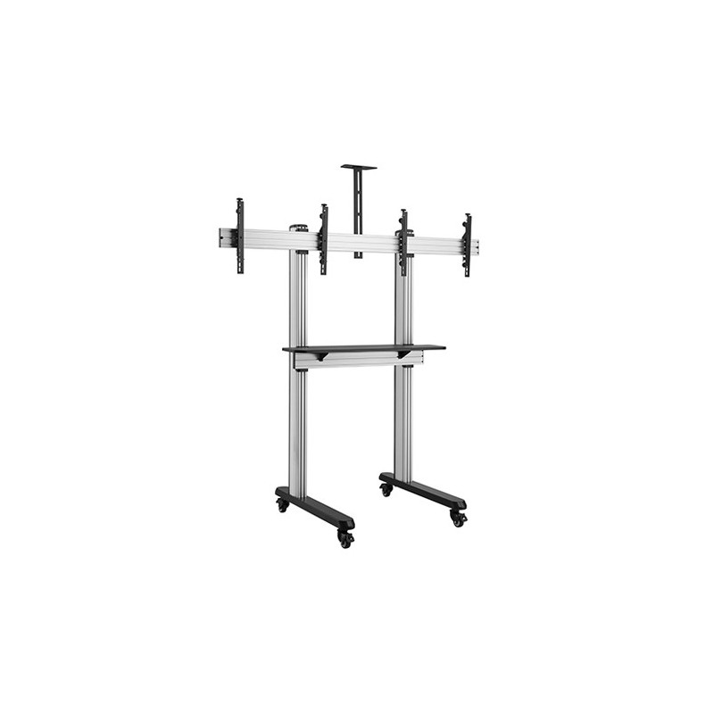 Brateck Dual Screen Video Conferencing TV Cart for 45'-55' TVs Up to 50kg each, Fine Texture Grey, 2009x1000x2460mm (LS)