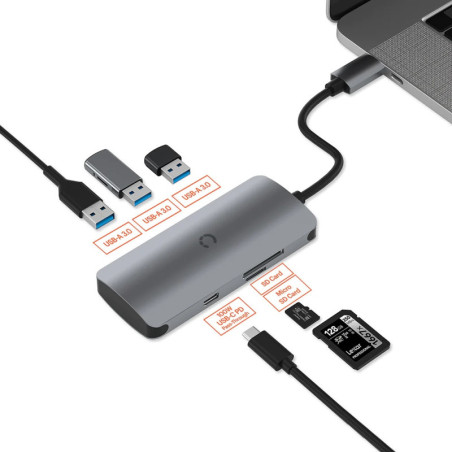 Cygnett Unite SlimMate 6-in-1 USB-C Multiport Hub Adapter Dock-(CY3316HUBC3)3xUSB-A 3.0 1xUSB-C 100W PD 1xSD 1xMicroSD High-S