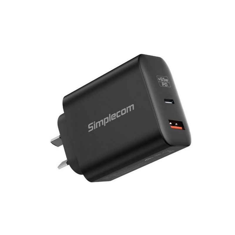 Simplecom CU265 Dual Port PD 65W GaN Fast Wall Charger USB-C   USB-A for Phone Laptop