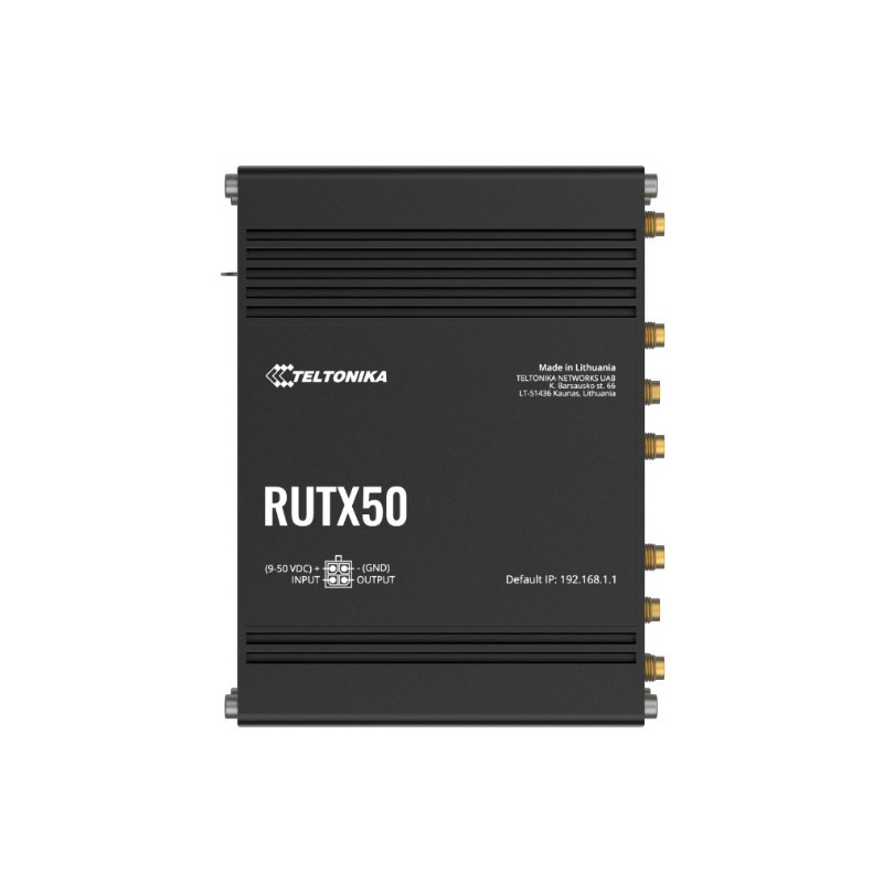 Teltonika RUTX50 Industrial 5G Router, 5G dual SIM cellular, 5x Gigabit Ethernet ports, dual-band WI-Fi, PSU included