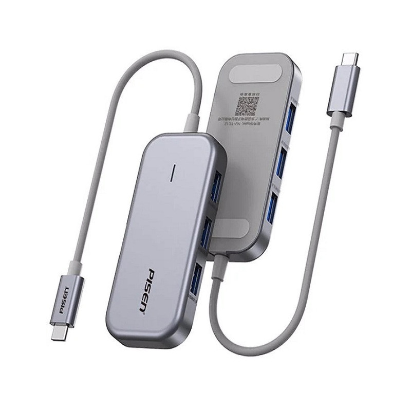 Pisen 6-in-1 Multi-Port USB-C Multifunctional Docking Station - Grey, 3x USB-A 3.0, 1x VGA, 1x HDMI, 1x RJ-45, 2 Years Warran