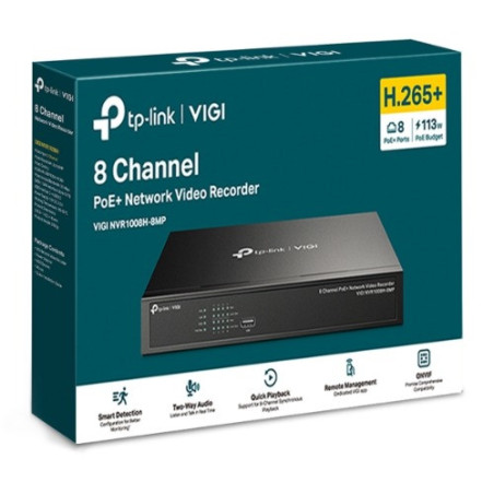 TP-Link VIGI NVR1008H-8MP 8 Channel PoE  Network Video Recorder, 113W PoE Budget, H.265 , 4K Video Output & 16MP Decoding Cap
