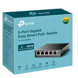 TP-Link TL-SG105MPE 5-Port Gigabit Easy Smart Switch with 4-Port PoE , PoE Auto Recovery, MTU/Port/Tag-based VLAN, QoS, IGMP 