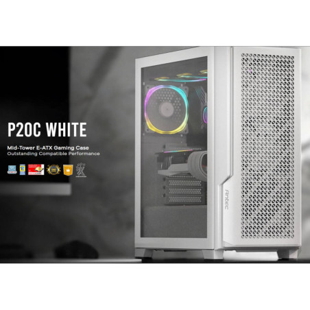 Antec P20C White, ATX, E-ATX, ATX, USB-C, Cable management , 4x HDD or SSD , 375mm GPU, 170mm CPU  3x PWM white 12 CM Fan, Te