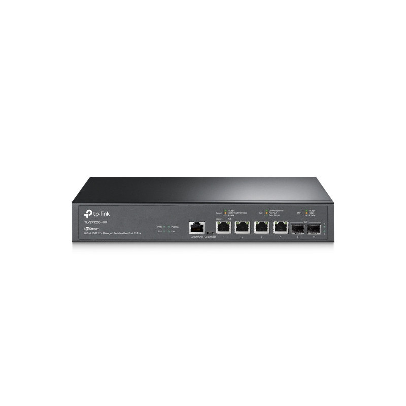 TP-Link SX3206HPP Omada JetStream 6-Port 10GE L2  Managed Switch with 4-Port PoE  , 4× 10G PoE   Ports, 2× 10G SFP  Slots, 
