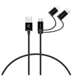 Cygnett Essentials 3-in-1 (USB-A to Lightning   USB-C   Micro-USB) Cable (1M) - Black (CY3571COCAB), 2.4A/12W, 480Mbps, 3x Co