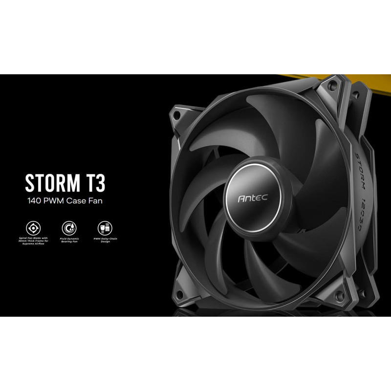 Antec Storm 140mm T3 PWM FDB 3 pack, High Airflow 112 CFM, Air Pressure 2.7, Noise Level 33.69 Woven Cable, PMW Daisy Chain d