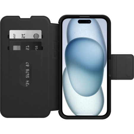 OtterBox Strada MagSafe Apple iPhone 15 Plus (6.7') Case Shadow (Black) - (77-93564), DROP  3X Military Standard,Leather Foli