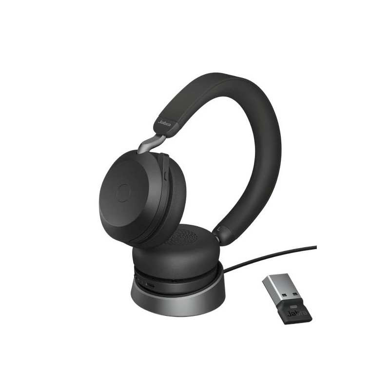 Jabra Evolve2 75 UC Bluetooth Headset, Includes Charging Stand & Link380a Dongle, 8-Mic Technology, 36 Hours Battery & Fast C