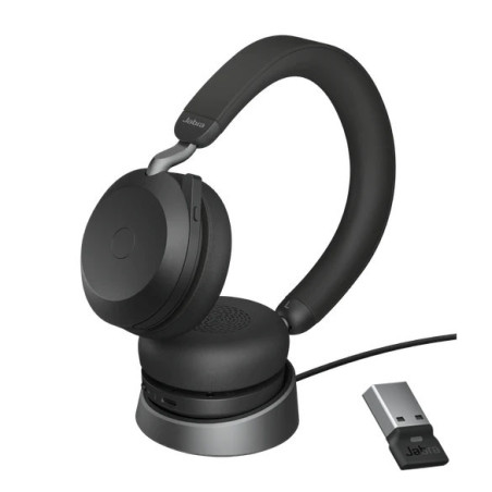 Jabra Evolve2 75 UC Bluetooth Headset, Includes Charging Stand & Link380a Dongle, 8-Mic Technology, 36 Hours Battery & Fast C
