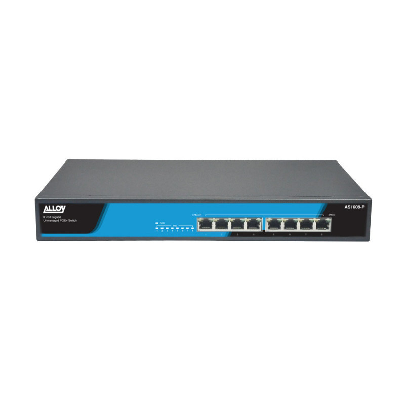 Alloy AS1008-P  8 Port Unmanaged Gigabit 802.3at PoE Switch, 150 Watts
