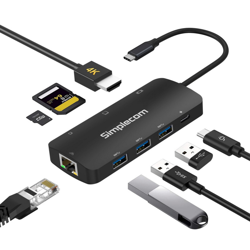 (LS)Simplecom CHT580 USB-C SuperSpeed 8-in-1 Multiport Hub Adapter HDMI 2.0 Docking Station