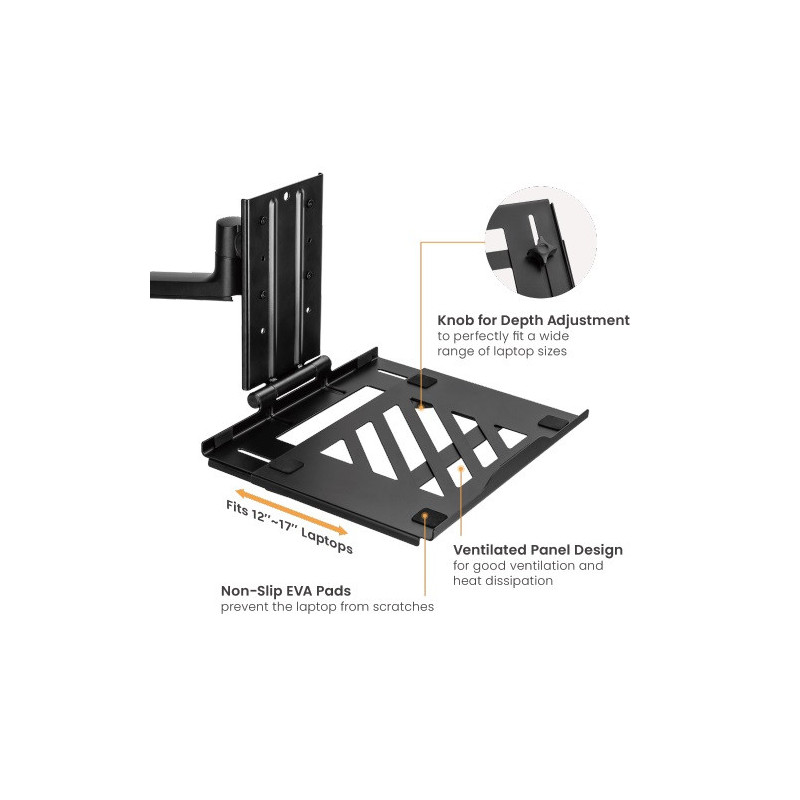 Brateck Adjustable Laptop Tray For Monitor Arms Fits12-17'  with standard 75x75 VESA plate (LS)