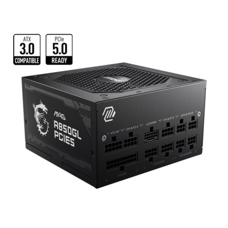 MSI MAG A850GL PCIE5 850W Up to 90% (80 Plus Gold) ATX Power Supply Unit, PFC, 100~240 VAC, 850W, 47-63Hz, PCI-E, SATA, FDD