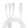 Pisen 3-in-1 USB-A to Lightning   USB-C   Micro-USB Cable (1.2M) White - 6A Superfast, Samsung Galaxy,Apple iPhone,iPad,MacBo