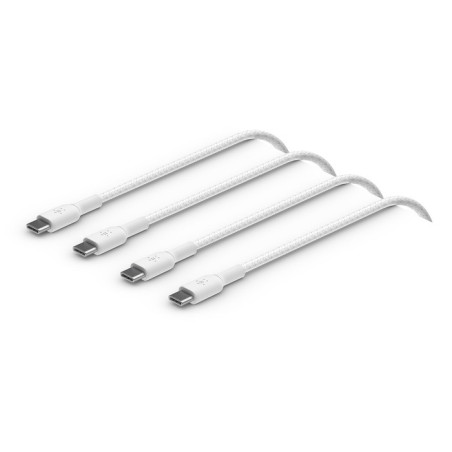 Belkin BoostCharge Braided USB-C to USB-C Cable (1M) (Pack of 2) - White (CAB004bt1MWH2PK), 3A/60W, 480Mbps, 30K  Bends, Appl