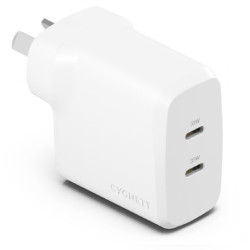 Cygnett PowerPlus 35W Dual Port USB-C PD Fast Wall Charger -White(CY4774PDWCH),2xUSB-C(35W), Best for iPhone,Samsung's PPS & 