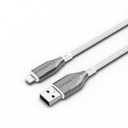 Cygnett Armoured Braided Lightning to USB-A (2.0) (2M) Cable - White (CY4661PCCAL), 2.5A/12W, 480Mbps, Turbo Charge, Apple iP