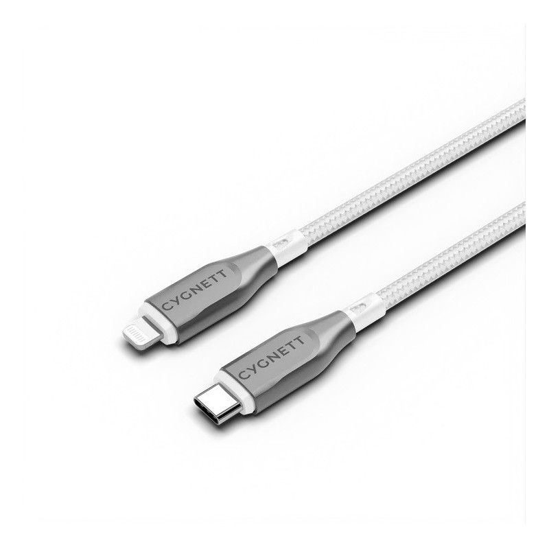 Cygnett Armoured Lightning to USB-C (2.0) Cable (1M) -White(CY4668PCCCL),30W,Braided, 480Mbps Transfer, Fast Charge iPhone/iP