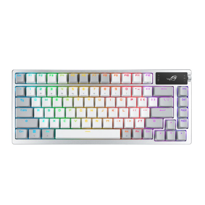 ASUS ROG AZOTH/NXSM/PBT/WHT Gaming Keyboard, OLED Display, NX Storm Switch, 75 Keys, Tri-mode Connection, White, Tactile Bump
