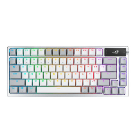 ASUS ROG AZOTH/NXSM/PBT/WHT Gaming Keyboard, OLED Display, NX Storm Switch, 75 Keys, Tri-mode Connection, White, Tactile Bump