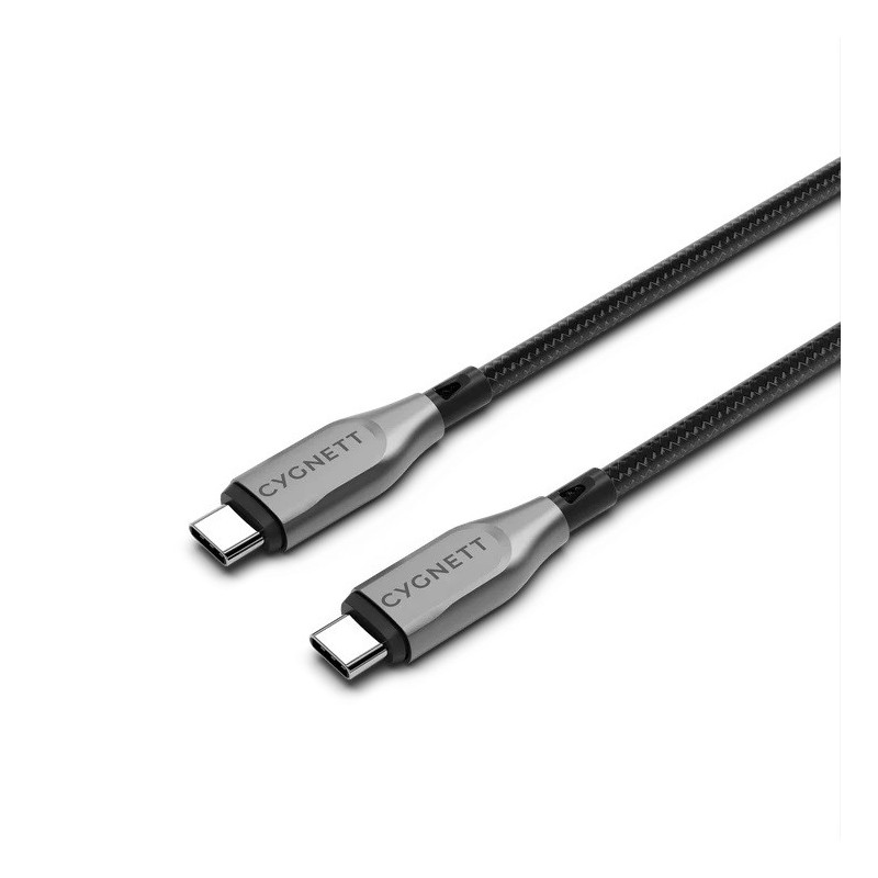 Cygnett Armoured Braided USB-C to USB-C (2.0) Cable (1M) - Black (CY4674PCTYC), 5A/100W, 480Mbps, Turbo Charge, Best for Lapt
