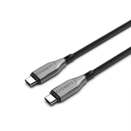 Cygnett Armoured Braided USB-C to USB-C (2.0) Cable (1M) - Black (CY4674PCTYC), 5A/100W, 480Mbps, Turbo Charge, Best for Lapt