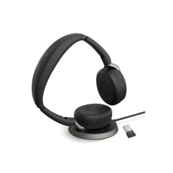 Jabra Evolve2 65 Flex MS Stereo Bluetooth Headset, Link380a USB-A Dongle & Wireless Charging Stand Foldable Design, 2Yr Warra
