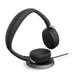 Jabra Evolve2 65 Flex UC Stereo Bluetooth Headset, Link380c USB-C Dongle & Wireless Charging Stand Included, Foldable Design,