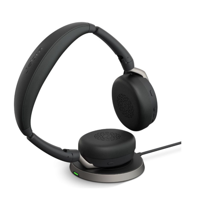 Jabra Evolve2 65 Flex UC Stereo Bluetooth Headset, Link380c USB-C Dongle & Wireless Charging Stand Included, Foldable Design,
