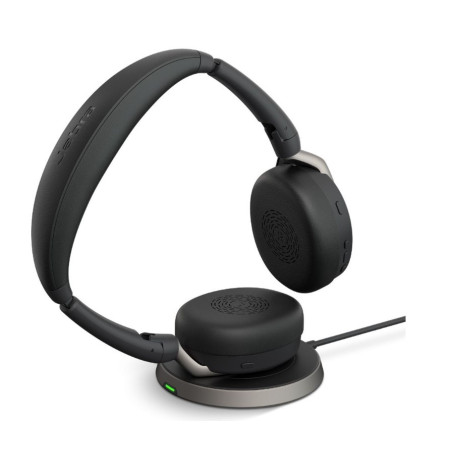 Jabra Evolve2 65 Flex UC Stereo Bluetooth Headset, Link380c USB-C Dongle & Wireless Charging Stand Included, Foldable Design,