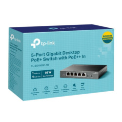 TP-Link TL-SG1005P-PD 5-Port Gigabit Desktop PoE  Switch with 1-Port PoE   In, 4-Port PoE  Out, Metal Case, Long Range 250M, 