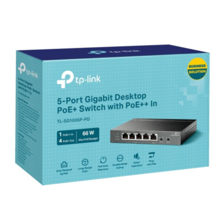 TP-Link TL-SG1005P-PD 5-Port Gigabit Desktop PoE  Switch with 1-Port PoE   In, 4-Port PoE  Out, Metal Case, Long Range 250M, 
