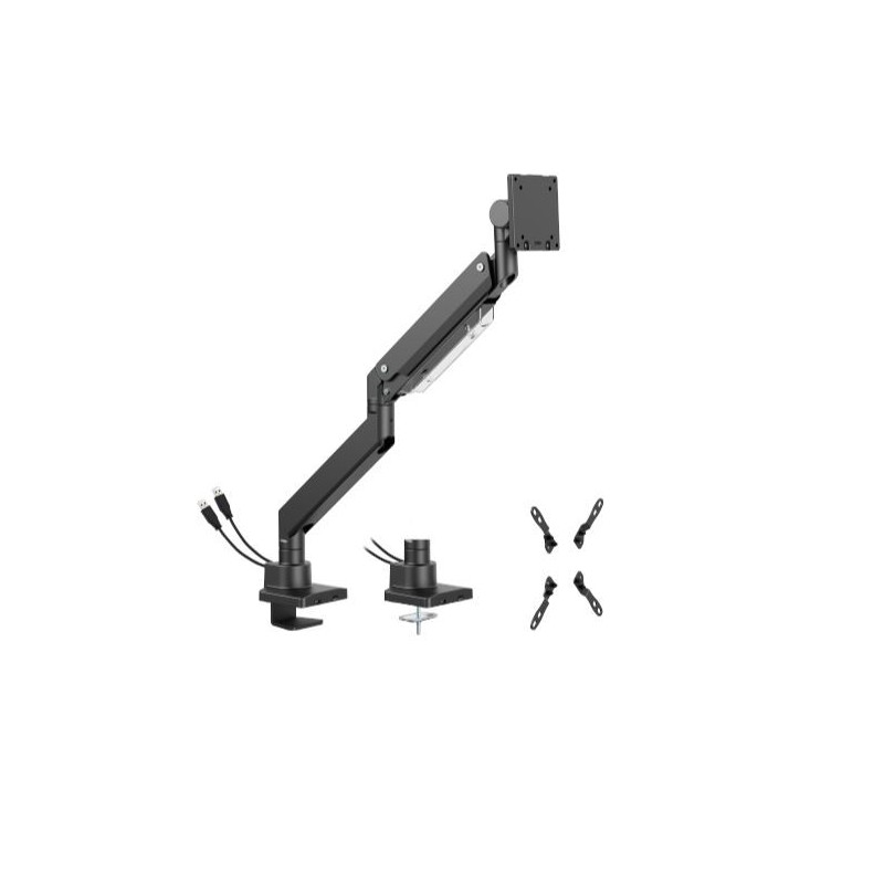Brateck LDT80-C012UC Super Heavy-Duty Gas Spring Monitor Arm with USB-A and USB-C Ports For most 17'~57' Monitors, Matte Blac