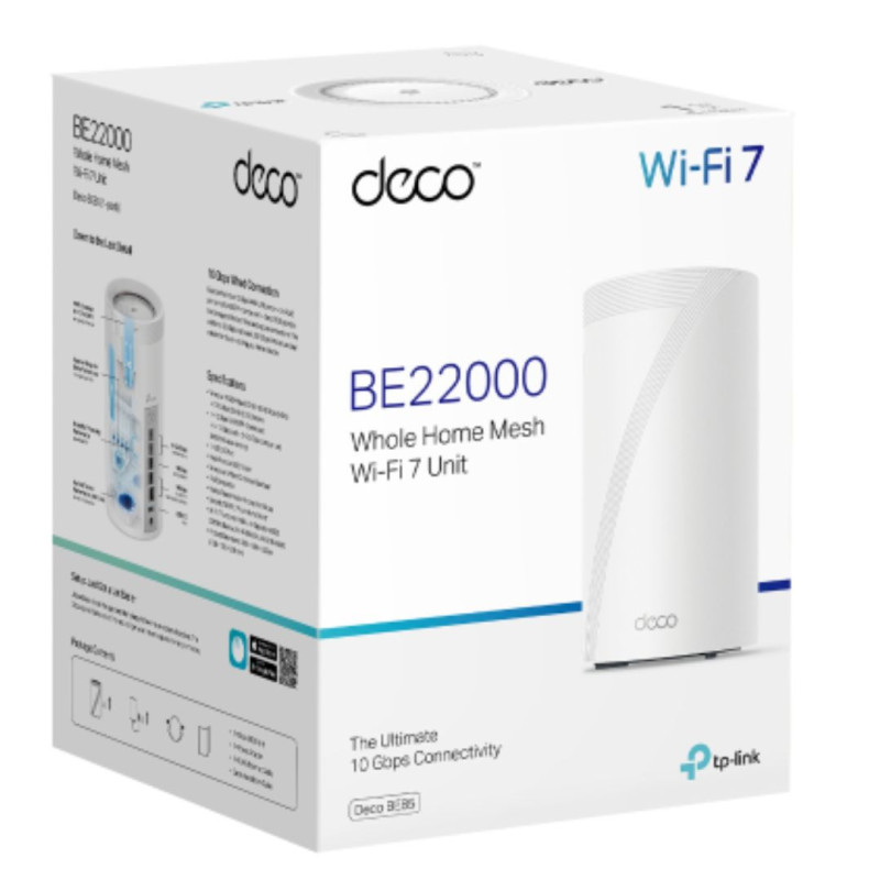 TP-Link Deco BE85(1-pack) BE22000 Tri-Band Whole Home Mesh Wi-Fi 7 System (WIFI7), 1376 Mbps at 2.4 GHz   8640 Mbps at 5 GHz 