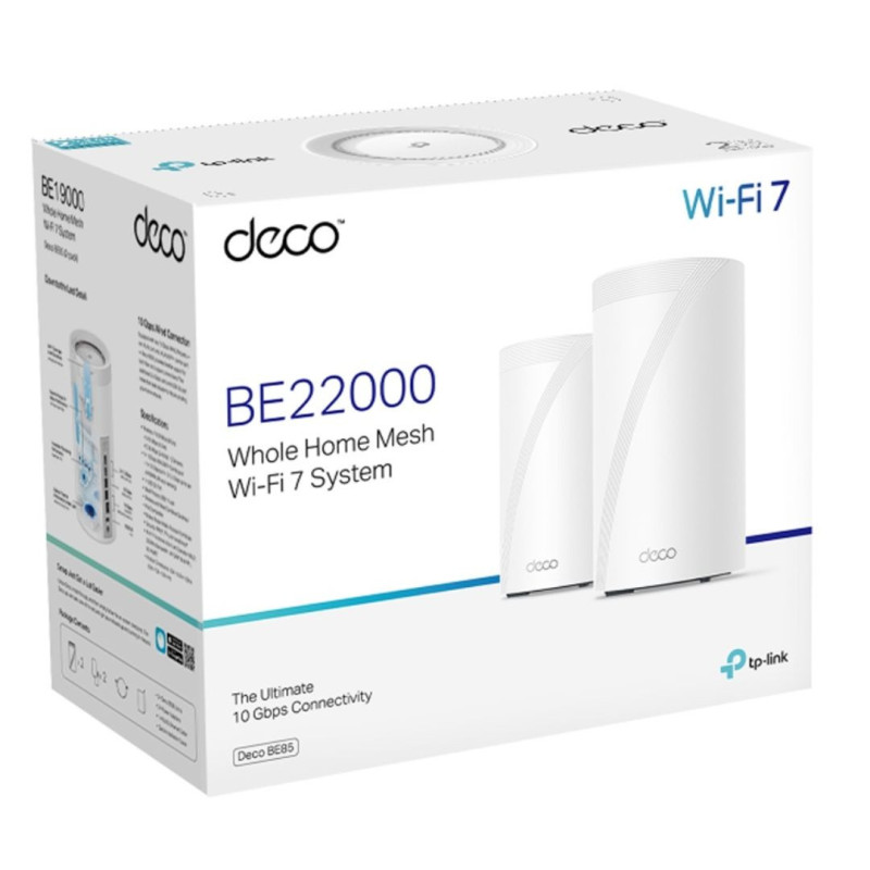 TP-Link Deco BE85(2-pack) BE22000 Tri-Band Whole Home Mesh Wi-Fi 7 System (WiFI7), 1376 Mbps at 2.4 GHz   8640 Mbps at 5 GHz 