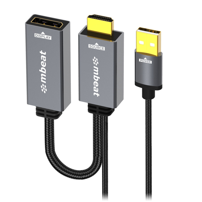 mbeat® Tough Link HDMI to DisplayPort Adapter with USB Power  Seamless Signal Transfer  Plug-and-Play Convenience Cable Leng
