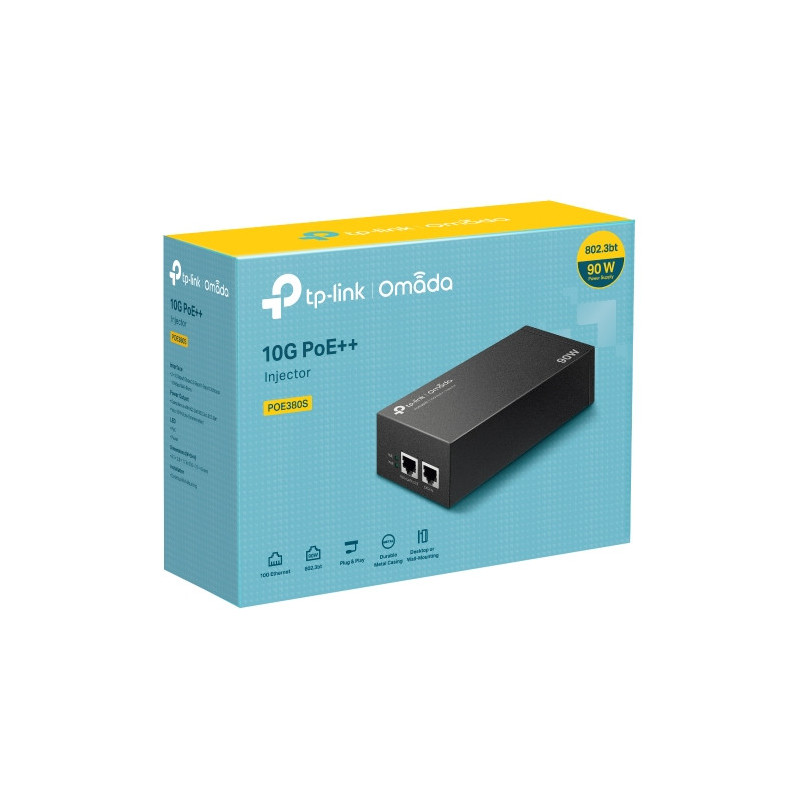 TP-Link POE380S Omada 10G PoE   Injector PORT: 1× 10Gbps PoE Port, 1× 10Gbps Non-PoE Port, SPEC: 802.3bt/at/af Compliant, 9