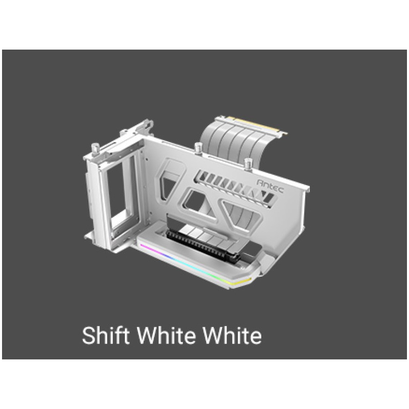 Antec RGB Adjustable Shift PCI Vertical GPU Bracket PCI-E 4.0 Riser Cable white (190mm) for 4090 & 7900 XTX Cards. E-ATX, ATX