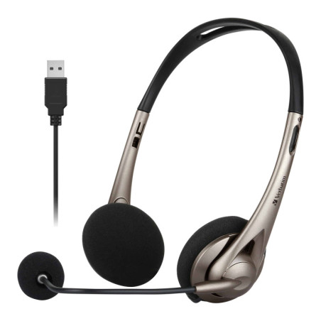 Verbatim Multimedia Headset with Boom Mic Headphone, Volume Control, USB 3.0 – Grey – School, Office, Business. Retail Pa