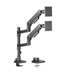 Brateck LDT81-C024P-B Noteworthy Pole-Mounted Heavy-Duty Gas Spring Dual Monitor Arm Fit Most 17'-49' Monitor Fine Texture Bl