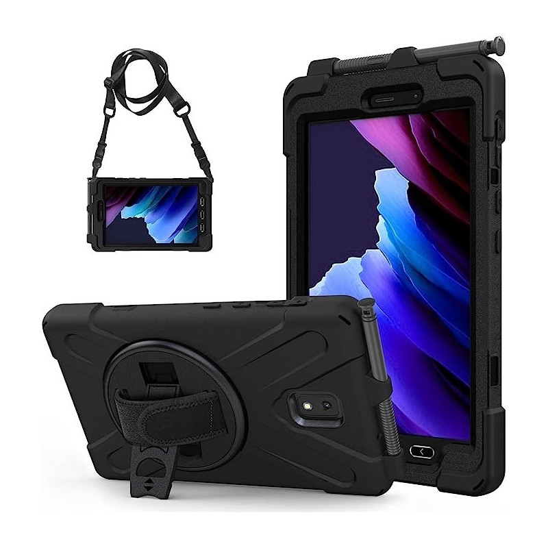 USP Rugged Samsung Galaxy Tab Active5 / Tab Active3 (8') Case Black - Built-in-Kickstand, Hand & Shoulder Strap, DropProof, 3
